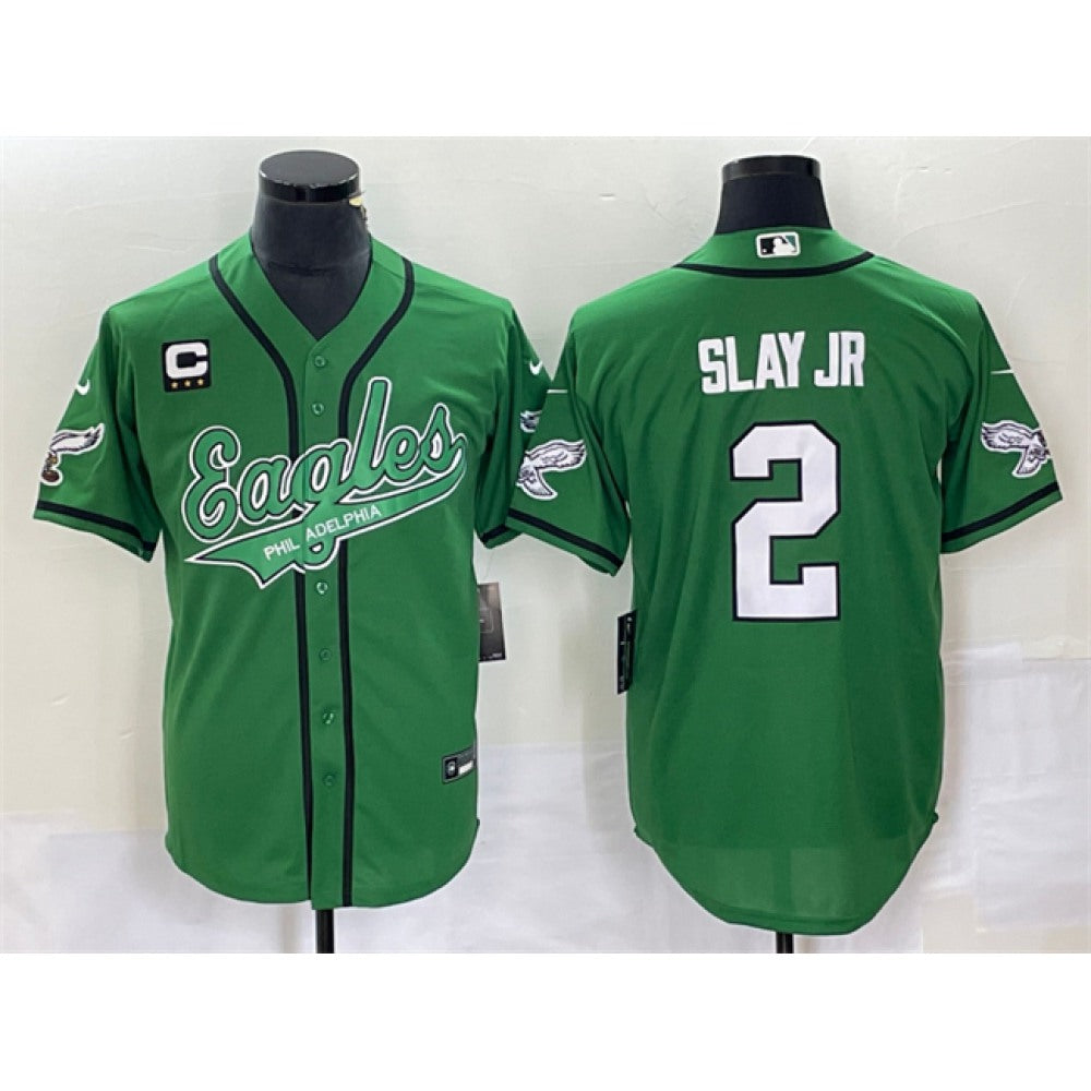 Men's Philadelphia Eagles #2 Darius Slay JR Green With 3-star C Patch Cool Base Stitched Baseball Jersey 
