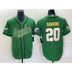 Men's Philadelphia Eagles #20 Brian Dawkins Green Gold Cool Base Stitched Baseball Jersey 