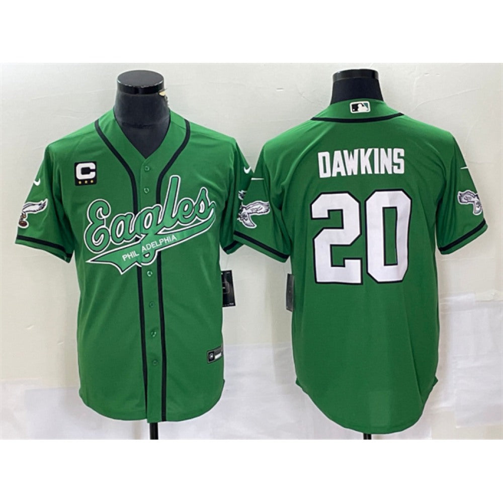 Men's Philadelphia Eagles #20 Brian Dawkins Green With 3-star C Patch Cool Base Stitched Baseball Jersey 
