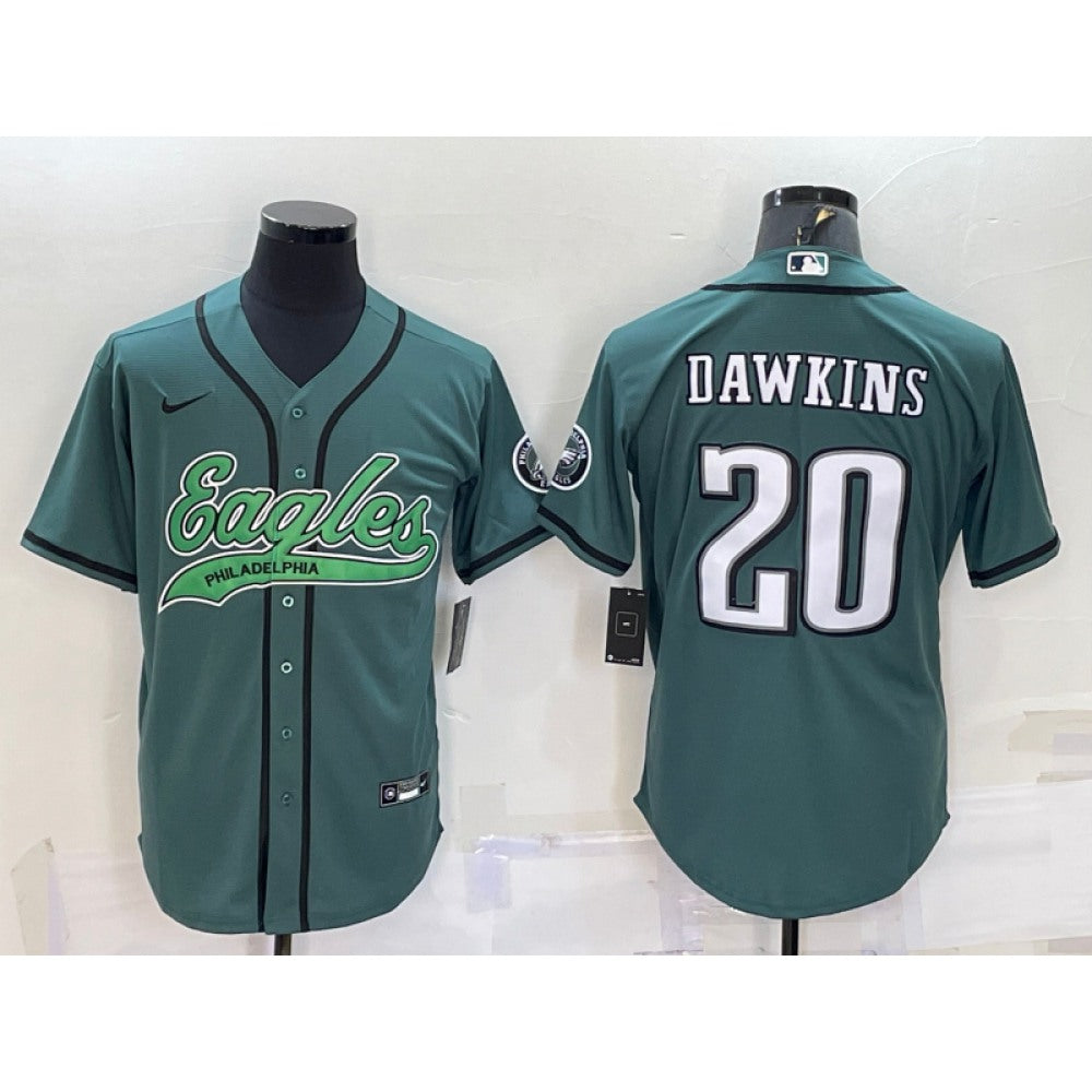 Men's Philadelphia Eagles #20 Brian Dawkins Green With Patch Cool Base Stitched Baseball Jersey 