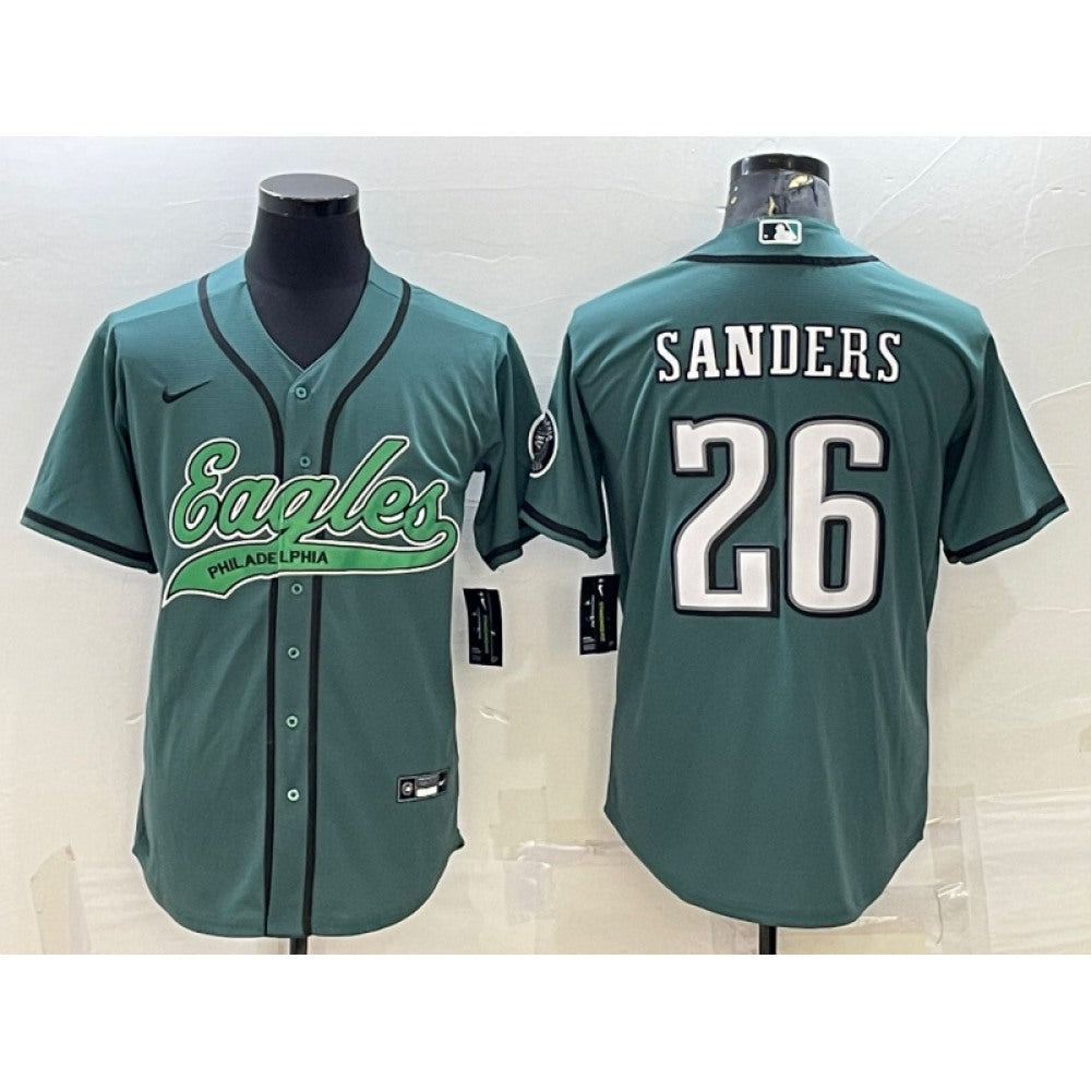 Men's Philadelphia Eagles #26 Miles Sanders Green With Patch Cool Base Stitched Baseball Jersey 