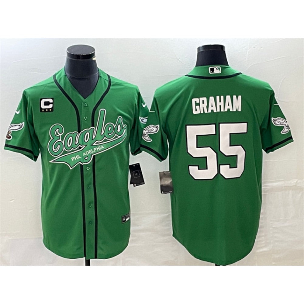 Men's Philadelphia Eagles #55 Brandon Graham Green With 3-star C Patch Cool Base Stitched Baseball Jersey 
