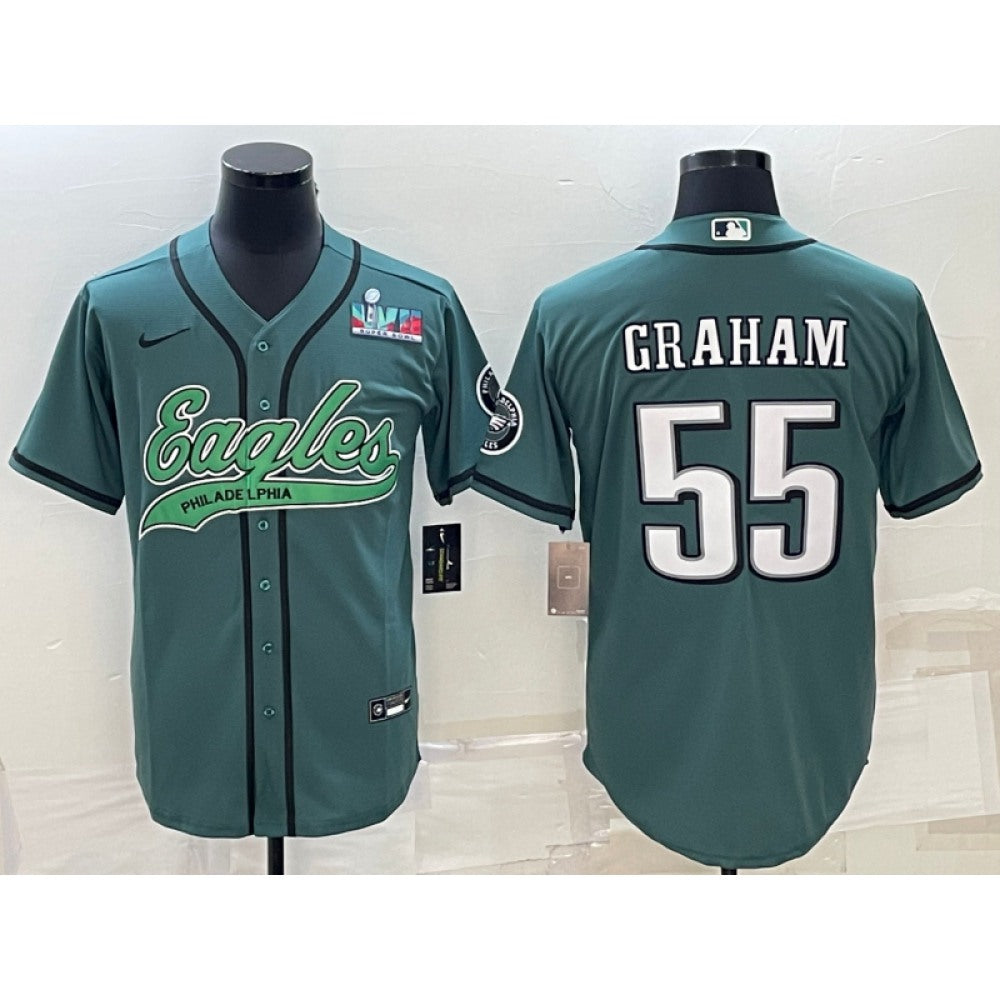 Men's Philadelphia Eagles #55 Brandon Graham Green With Super Bowl LVII Patch Cool Base Stitched Baseball Jersey 