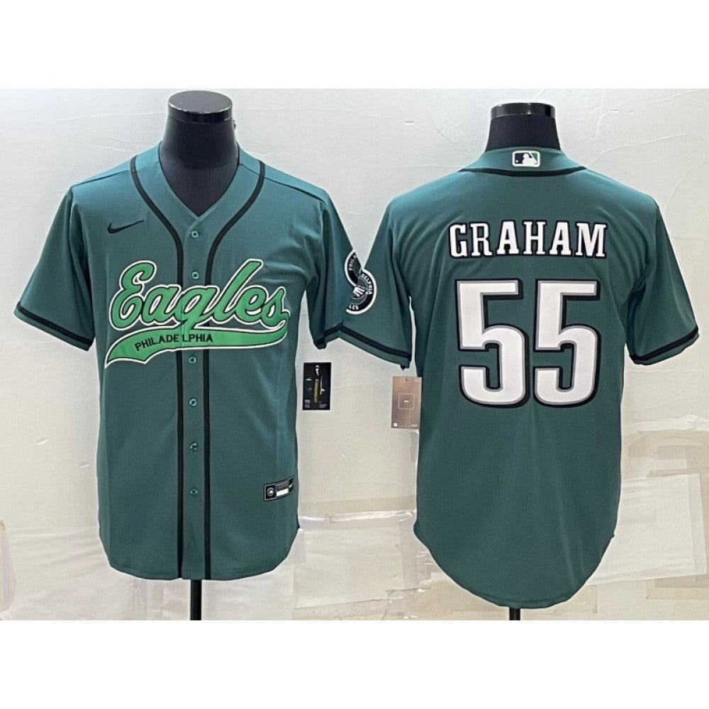 Men's Philadelphia Eagles #55 Brandon Graham Green With Patch Cool Base Stitched Baseball Jersey 