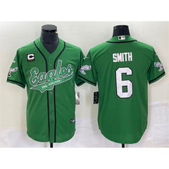Men's Philadelphia Eagles #6 DeVonta Smith Green With 3-star C Patch Cool Base Stitched Baseball Jersey 