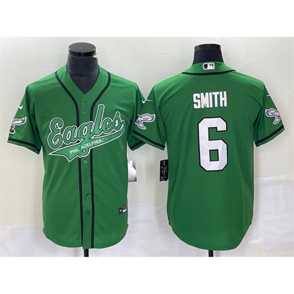 Men's Philadelphia Eagles #6 DeVonta Smith Green Cool Base Stitched Baseball Jersey 