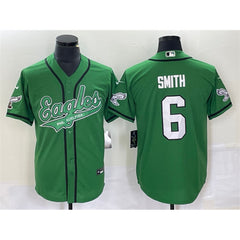 Men's Philadelphia Eagles #6 DeVonta Smith Green Cool Base Stitched Baseball Jersey 