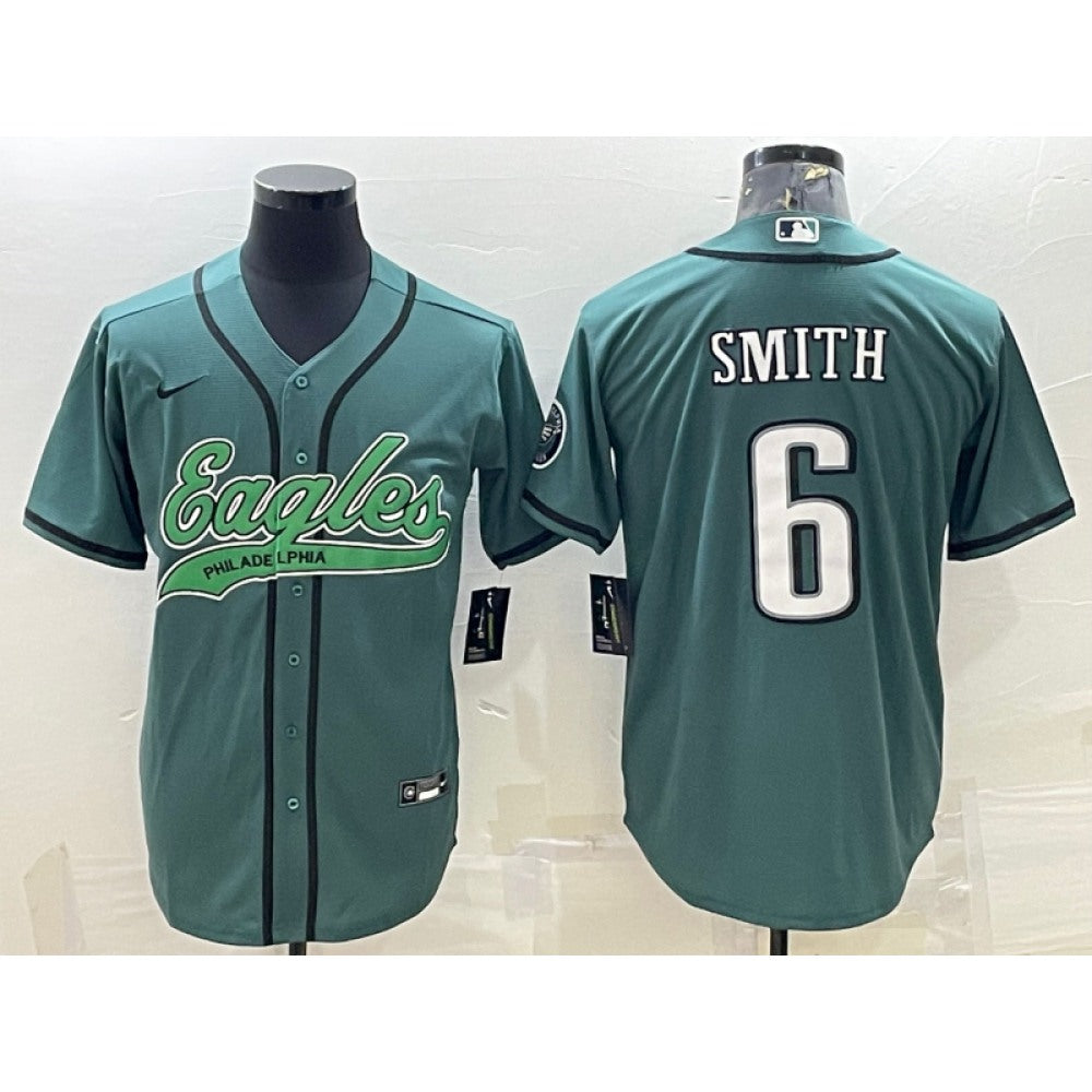Men's Philadelphia Eagles #6 DeVonta Smith Green With Patch Cool Base Stitched Baseball Jersey 