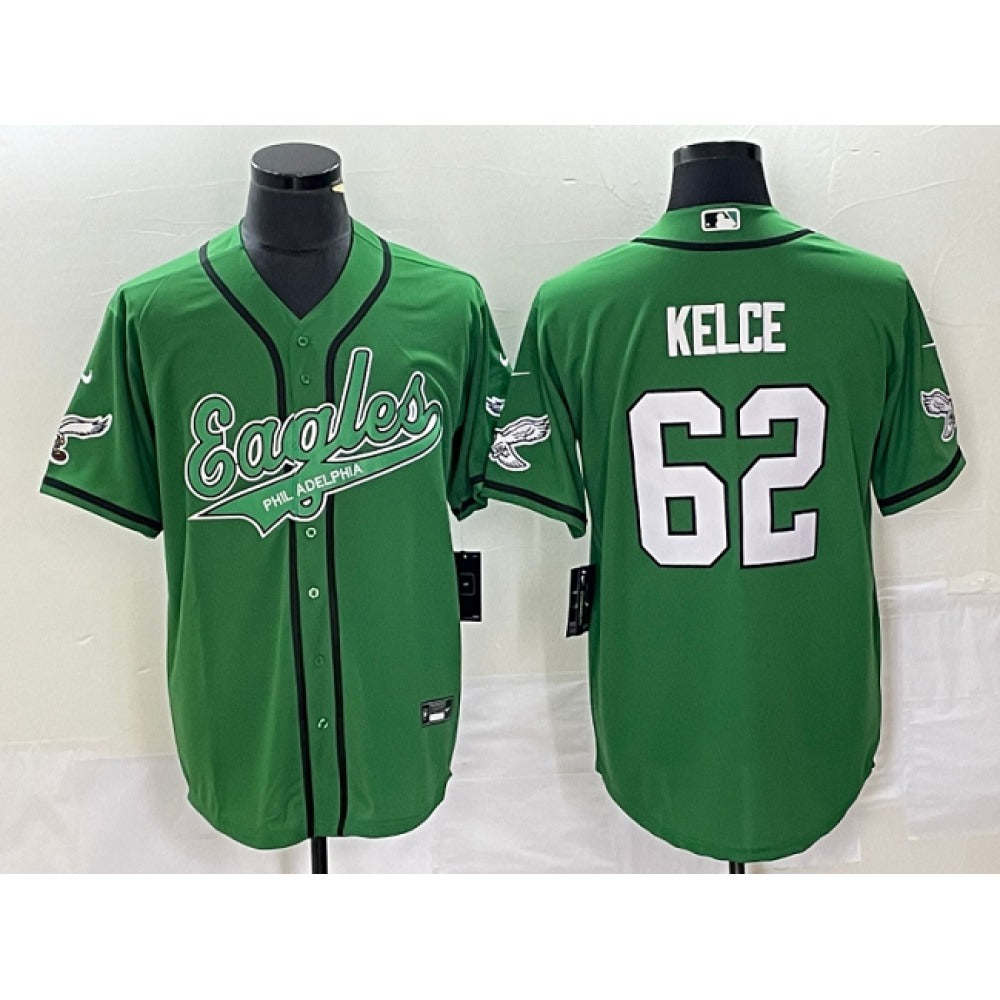 Men's Philadelphia Eagles #62 Jason Kelce Green Cool Base Stitched Baseball Jersey 