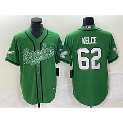 Men's Philadelphia Eagles #62 Jason Kelce Green Cool Base Stitched Baseball Jersey 