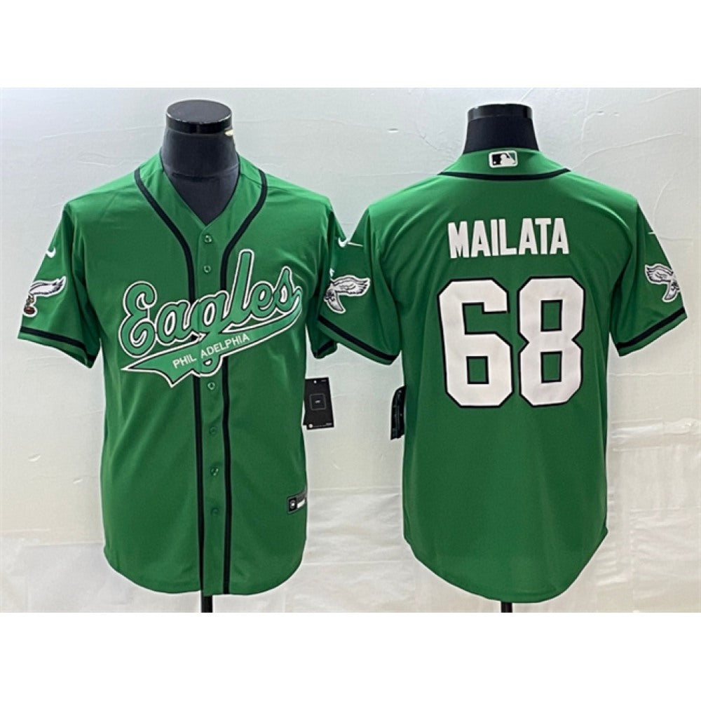 Men's Philadelphia Eagles #68 Jordan Mailata Green Cool Base Stitched Baseball Jersey 