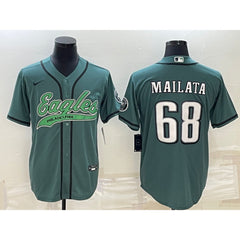 Men's Philadelphia Eagles #68 Jordan Mailata Green With Patch Cool Base Stitched Baseball Jersey 