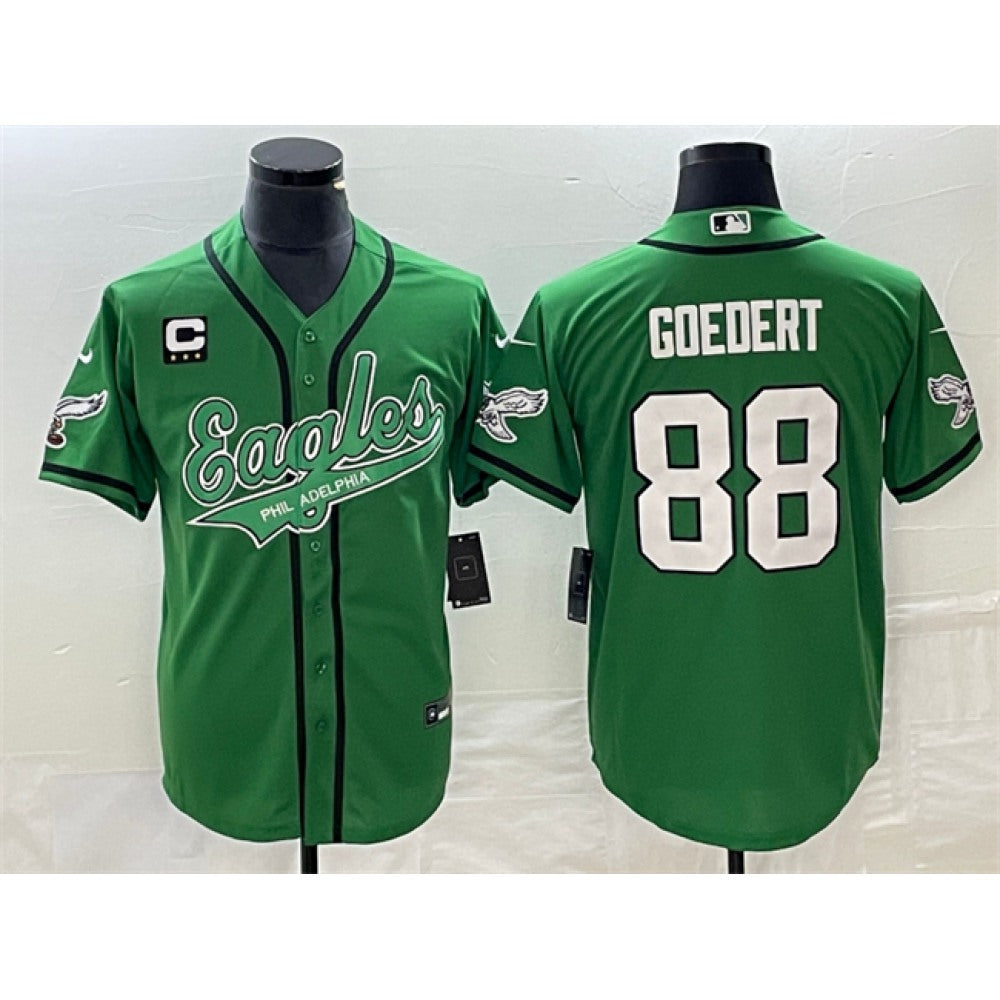 Men's Philadelphia Eagles #88 Dallas Goedert Green With 3-star C Patch Cool Base Stitched Baseball Jersey 