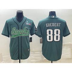 Men's Philadelphia Eagles #88 Dallas Goedert Green With Super Bowl LVII Patch Cool Base Stitched Baseball Jersey 