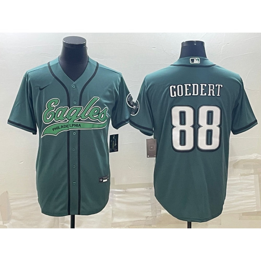 Men's Philadelphia Eagles #88 Dallas Goedert Green With Patch Cool Base Stitched Baseball Jersey 