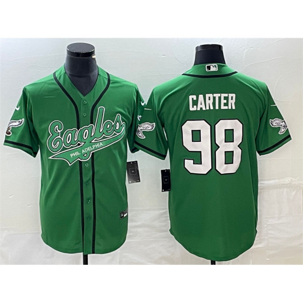 Men's Philadelphia Eagles #98 Jalen Carter Green Cool Base Stitched Baseball Jersey 