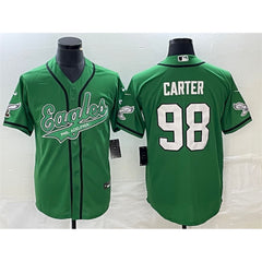 Men's Philadelphia Eagles #98 Jalen Carter Green Cool Base Stitched Baseball Jersey 