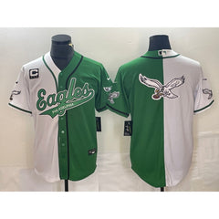 Men's Philadelphia Eagles Green/White Split Team Big Logo With 3-star C Patch Cool Base Stitched Baseball Jersey 