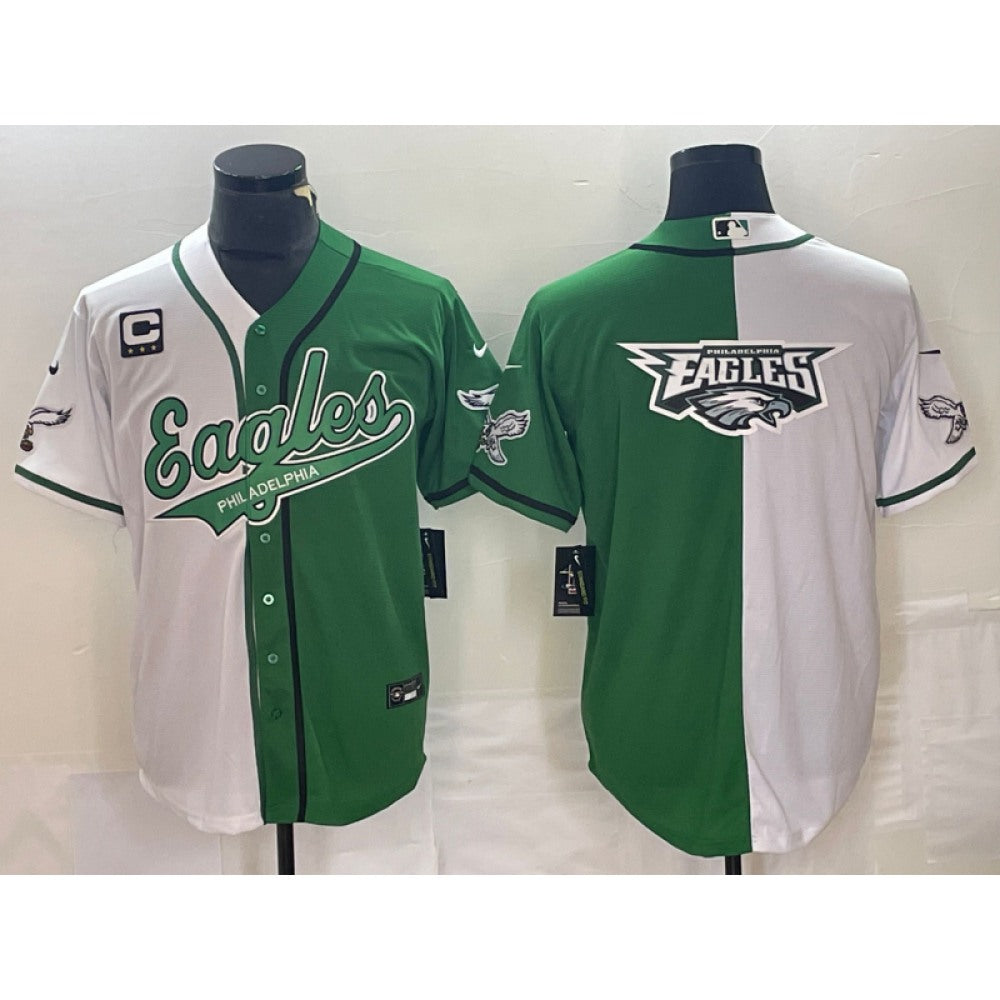Men's Philadelphia Eagles Green/White Split Team Big Logo With 3-star C Patch Cool Base Stitched Baseball Jersey 