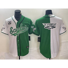 Men's Philadelphia Eagles Green/White Split Team Big Logo With 3-star C Patch Cool Base Stitched Baseball Jersey 