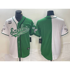 Men's Philadelphia Eagles Blank Green/White Split With 3-star C Patch Cool Base Stitched Baseball Jersey 