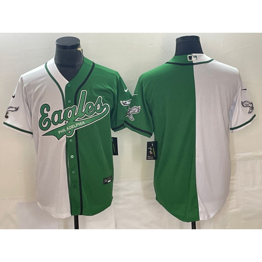 Men's Philadelphia Eagles Blank Green/White Split Cool Base Stitched Baseball Jersey 