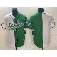 Men's Philadelphia Eagles Blank Green/White Split Cool Base Stitched Baseball Jersey 