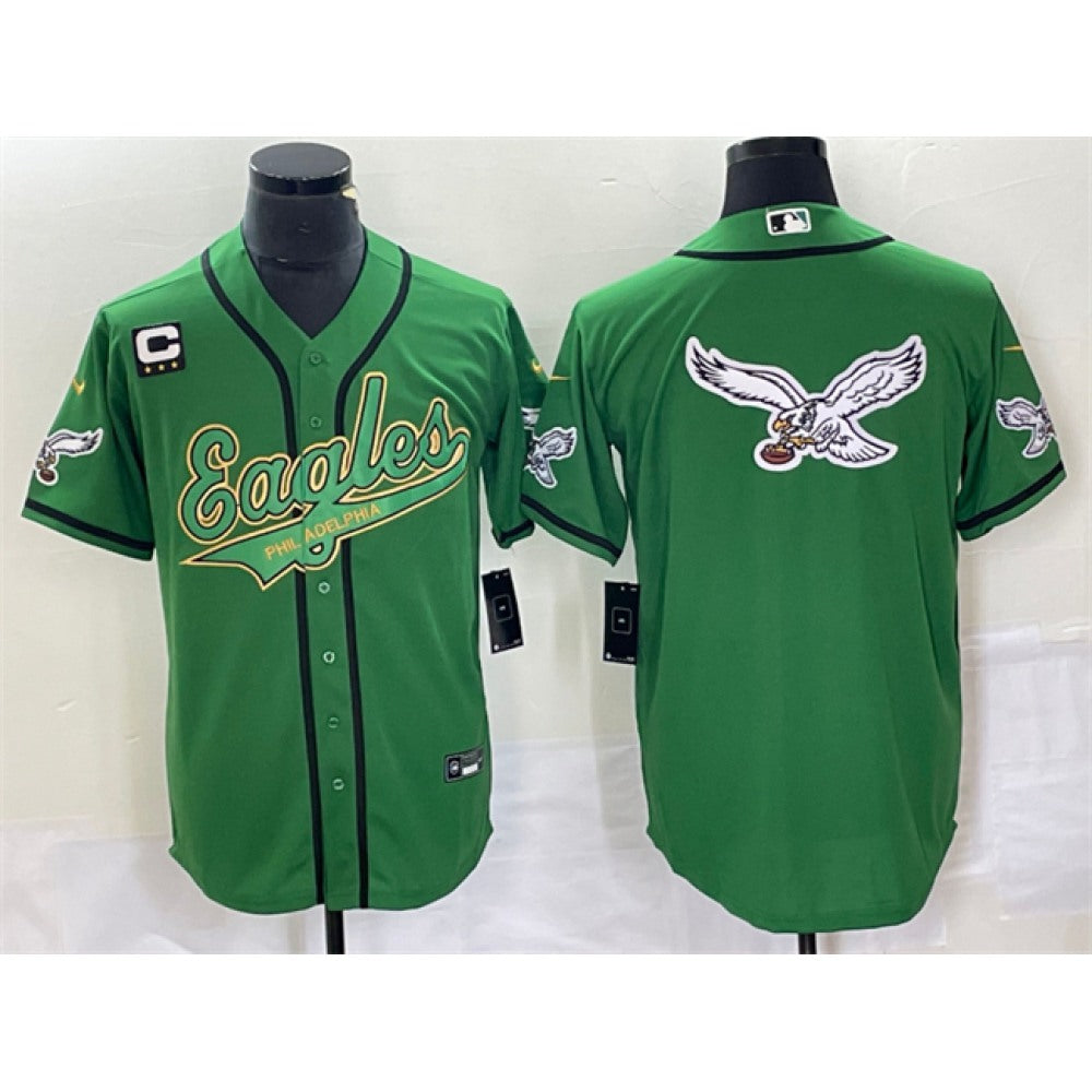 Men's Philadelphia Eagles Green Gold Team Big Logo With 3-star C Patch Cool Base Stitched Baseball Jersey 