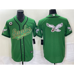Men's Philadelphia Eagles Green Gold Team Big Logo With 3-star C Patch Cool Base Stitched Baseball Jersey 
