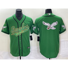 Men's Philadelphia Eagles Green Gold Team Big Logo Cool Base Stitched Baseball Jersey 
