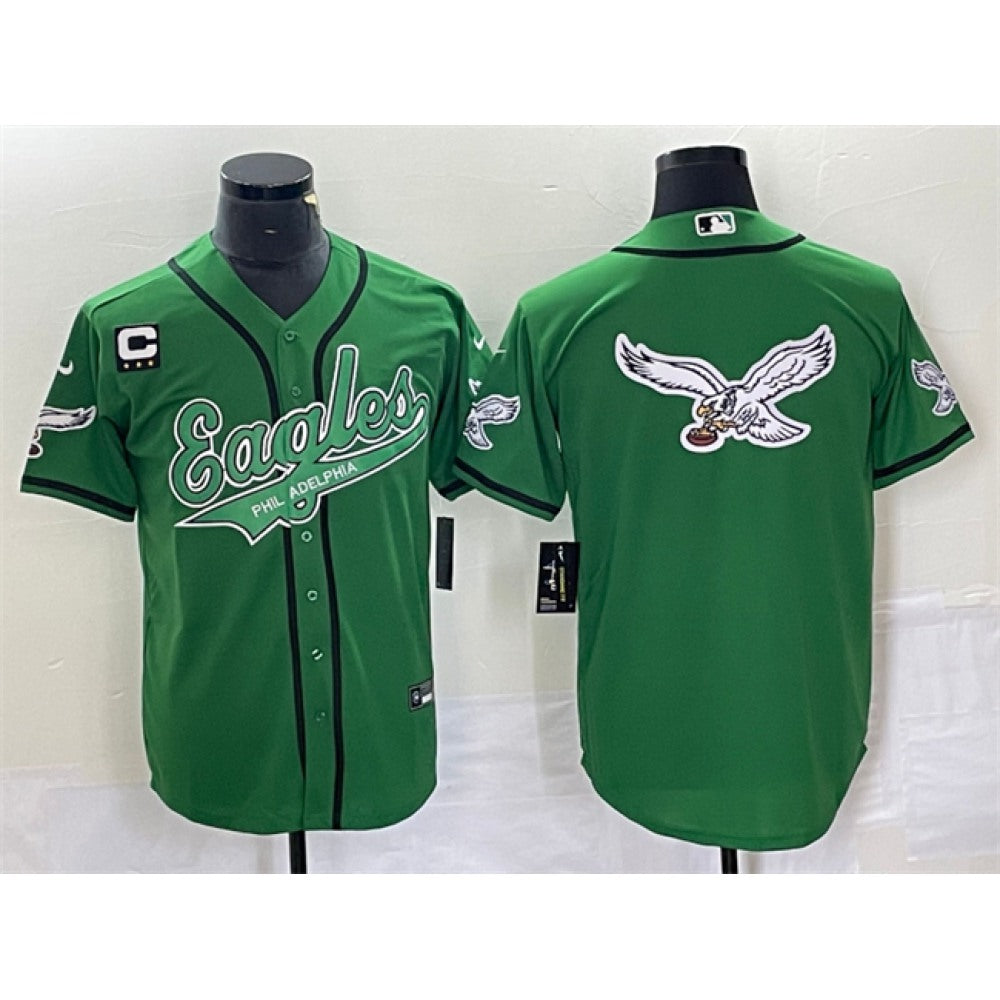 Men's Philadelphia Eagles Green Team Big Logo With 3-star C Patch Cool Base Stitched Baseball Jersey 