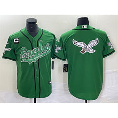 Men's Philadelphia Eagles Green Team Big Logo With 3-star C Patch Cool Base Stitched Baseball Jersey 