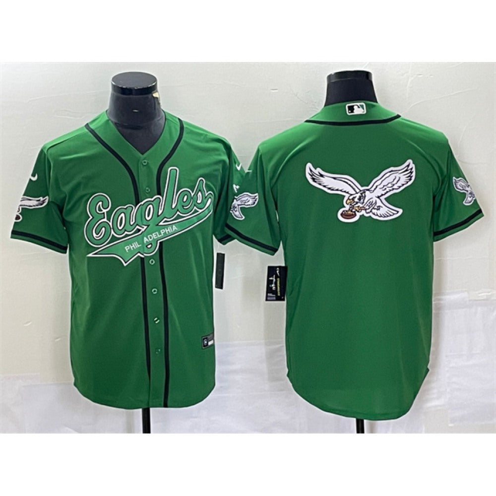Men's Philadelphia Eagles Green Team Big Logo Cool Base Stitched Baseball Jersey 