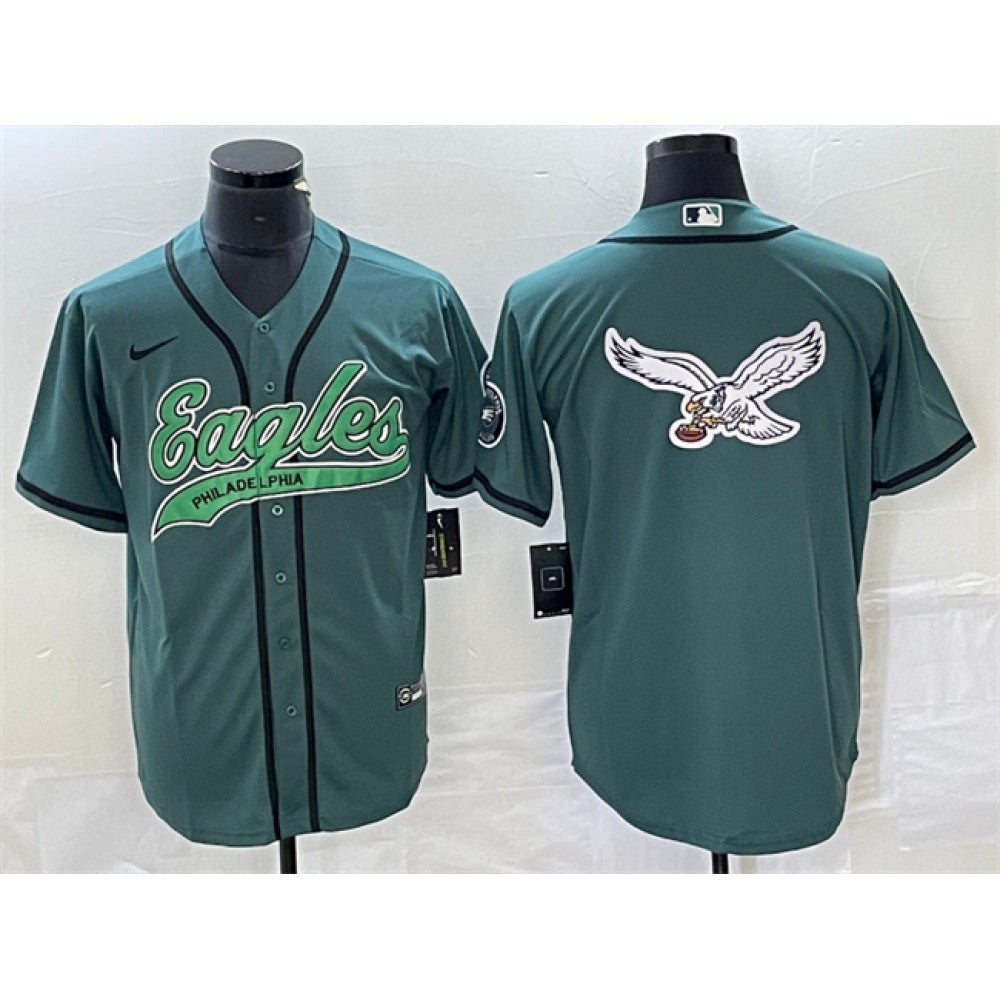 Men's Philadelphia Eagles Green Team Big Logo Cool Base Stitched Baseball Jersey 
