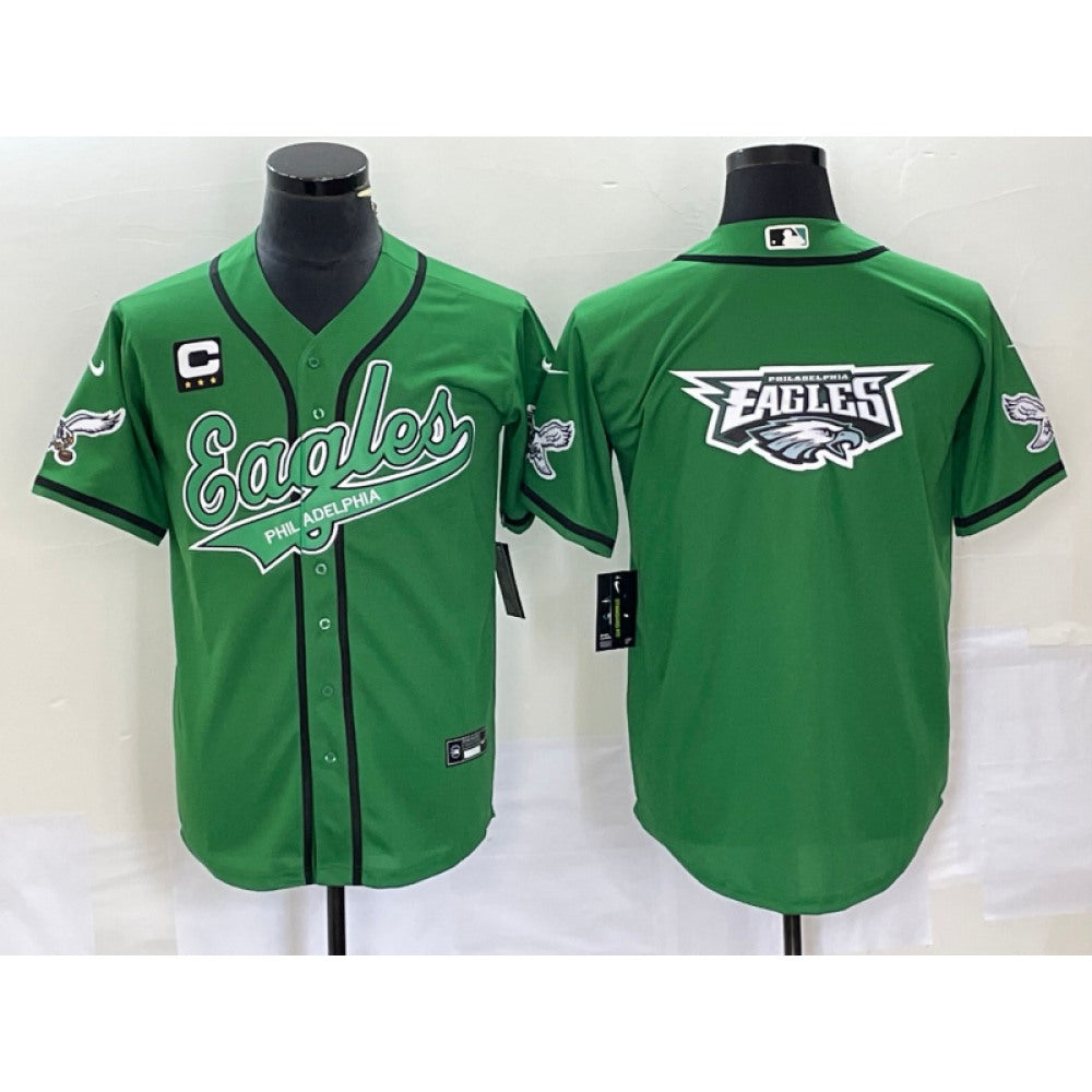 Men's Philadelphia Eagles Green With 3-star C Patch Team Big Logo Cool Base Stitched Baseball Jersey 