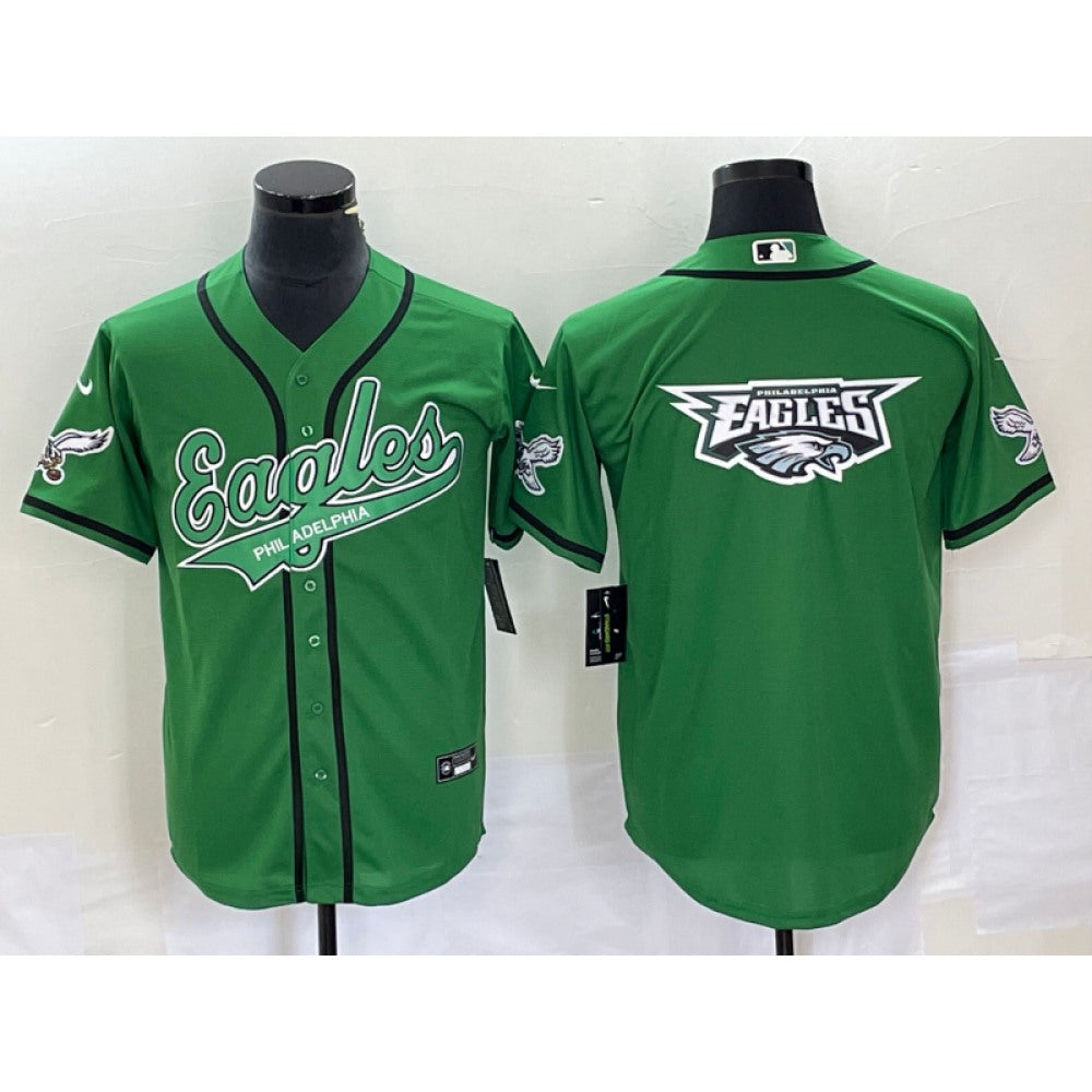 Men's Philadelphia Eagles Green Team Big Logo Cool Base Stitched Baseball Jersey 