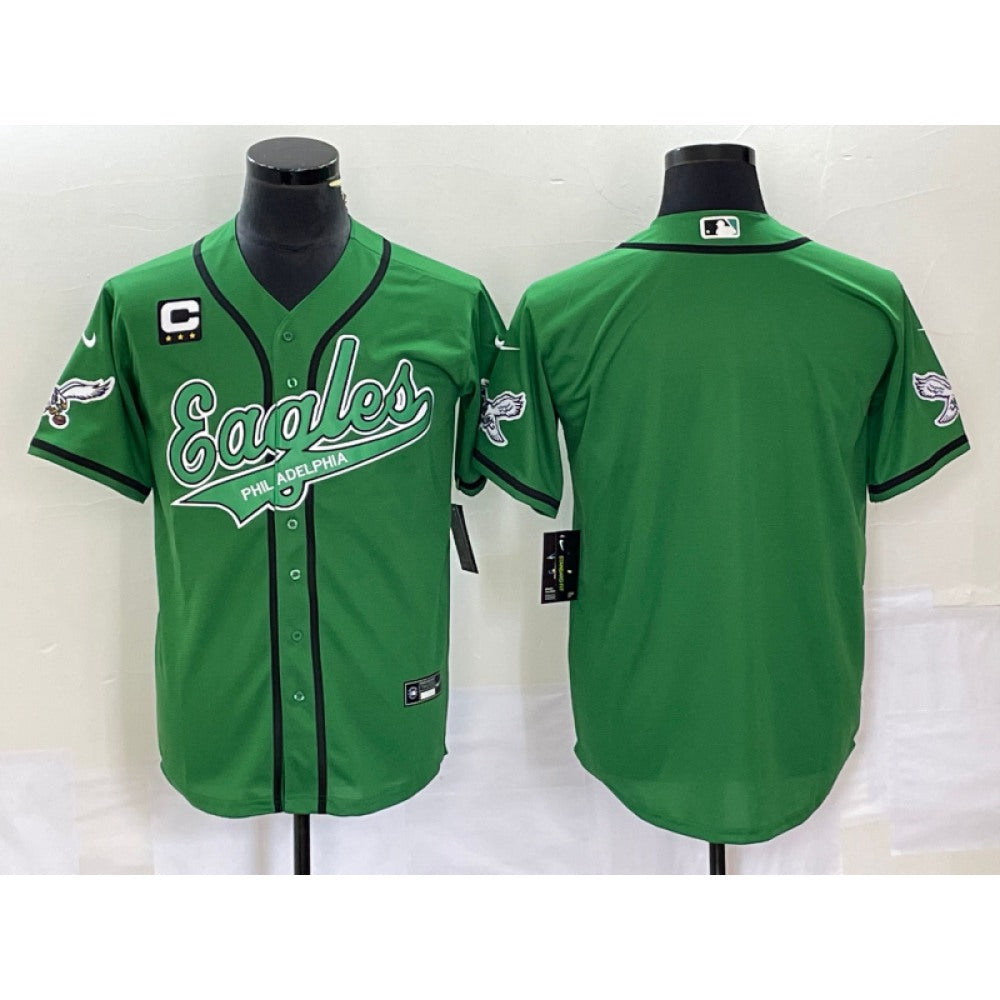 Men's Philadelphia Eagles Blank Green With 3-starC Patch Cool Base Stitched Baseball Jersey 