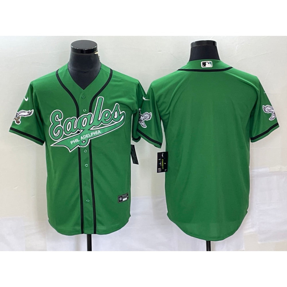 Men's Philadelphia Eagles Blank Green Cool Base Stitched Baseball Jersey 