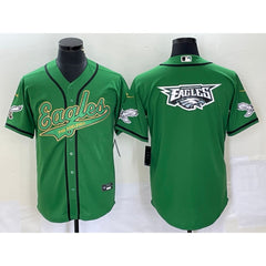 Men's Philadelphia Eagles Green Gold Team Big Logo Cool Base Stitched Baseball Jersey 