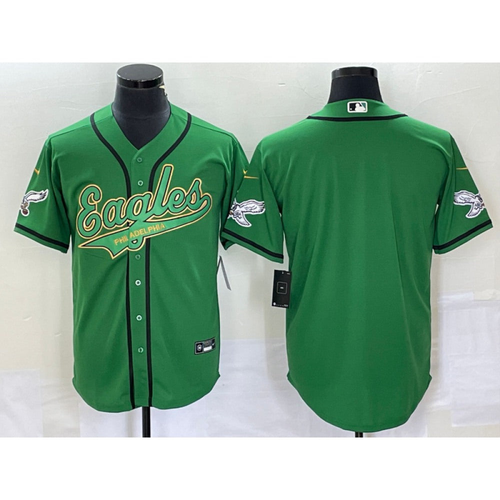 Men's Philadelphia Eagles Blank Green Gold Cool Base Stitched Baseball Jersey 