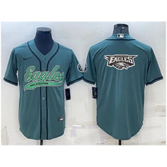 Men's Philadelphia Eagles Green Team Big Logo With Patch Cool Base Stitched Baseball Jersey 