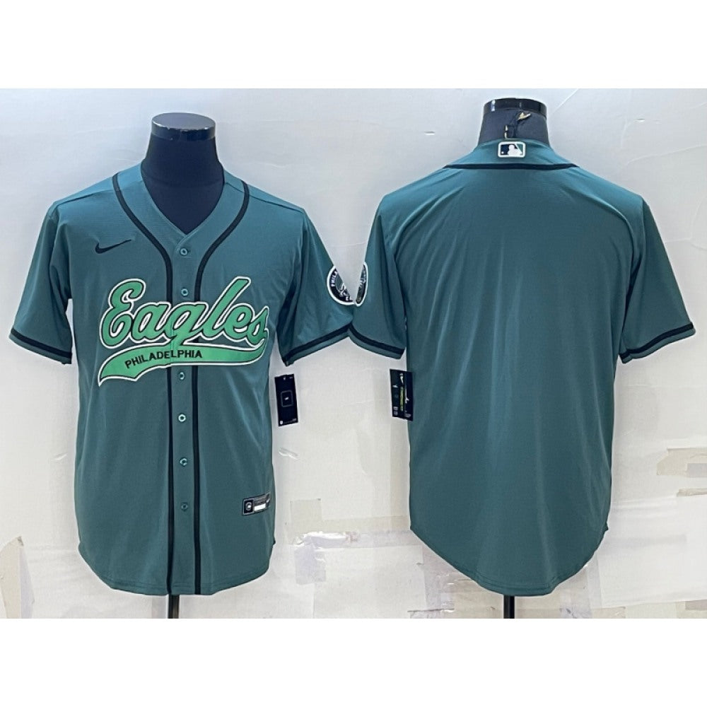 Men's Philadelphia Eagles Blank Green With Patch Cool Base Stitched Baseball Jersey 