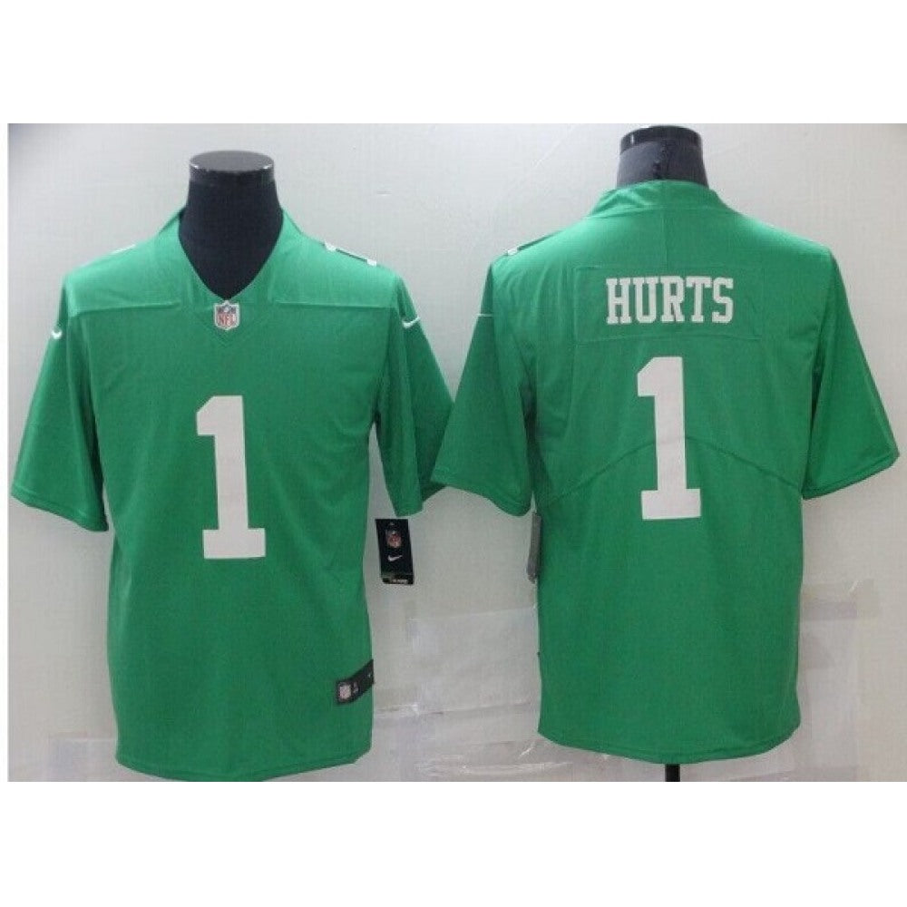 Men's Philadelphia Eagles #1 Jalen Hurts Green Color Rush Stitched Football Jersey 