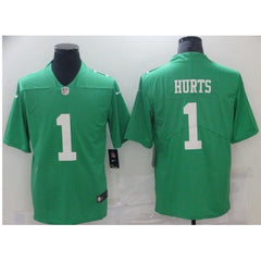 Men's Philadelphia Eagles #1 Jalen Hurts Green Color Rush Stitched Football Jersey 