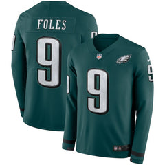 Men's Philadelphia Eagles #9 Nick Foles Green Therma Long Sleeve Stitched NFL Jersey 