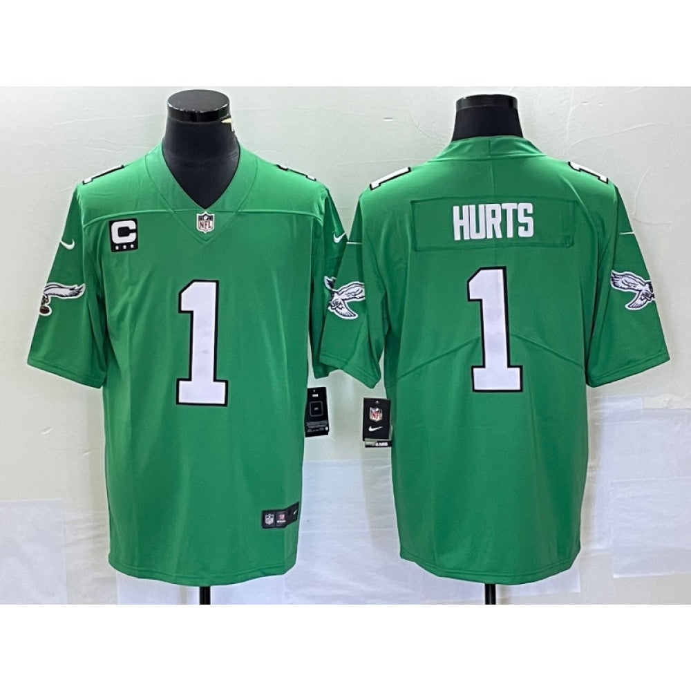 Men's Philadelphia Eagles #1 Jalen Hurts Green Vapor Limited With 3-star C Patch Stitched Football Jersey 