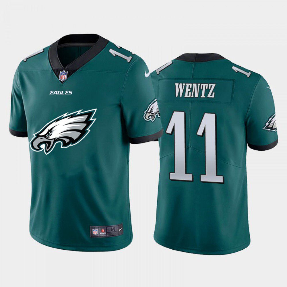 Men's Philadelphia Eagles #11 Carson Wentz Green 2020 Team Big Logo Limited Stitched Jersey 