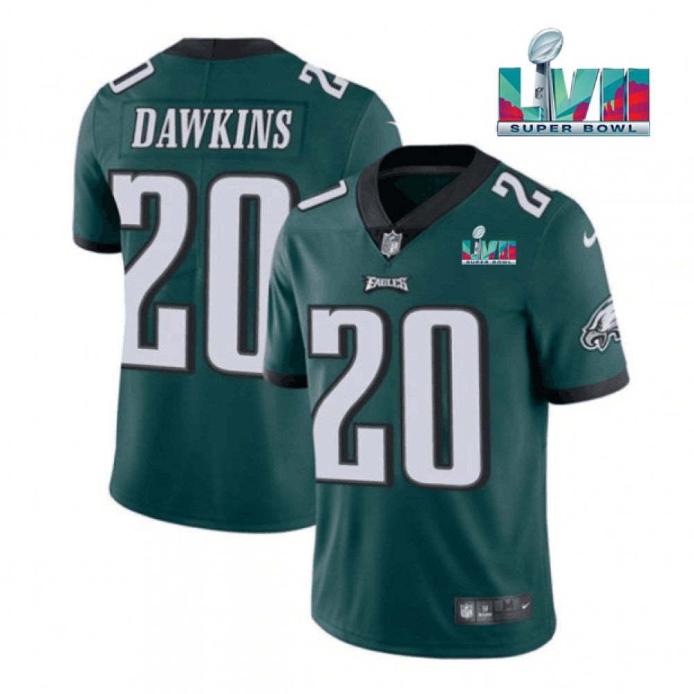Men's Philadelphia Eagles #20 Brian Dawkins Green Super Bowl LVII Patch Vapor Untouchable Limited Stitched Jersey 