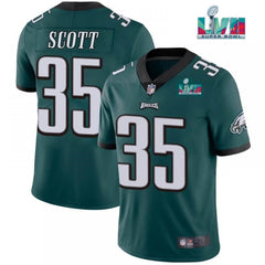 Men's Philadelphia Eagles #35 Boston Scott Green Super Bowl LVII Patch Vapor Untouchable Limited Stitched Jersey 
