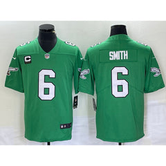 Men's Philadelphia Eagles #6 DeVonta Smith Green Vapor Limited With 3-star C Patch Stitched Football Jersey 